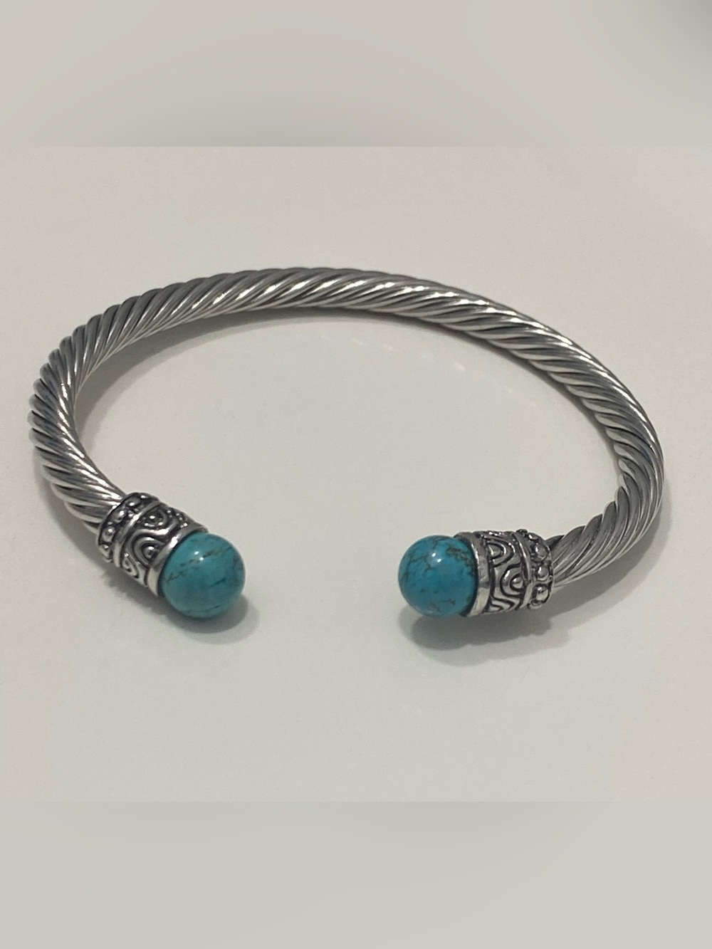 Turquoise-Accent Twisted Silver Cuff Bracelet